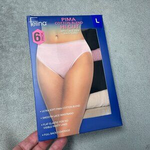 Felina Women's L Pima Cotton Blend Hi-Cut Panties 6-Pack With Lace n1249